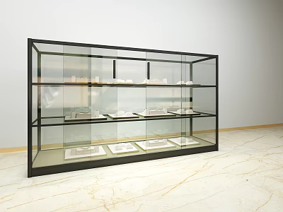 Modern Black Frame Glass Shelf Display Cabinet With Multiple Tiers For Retail Store 3d model