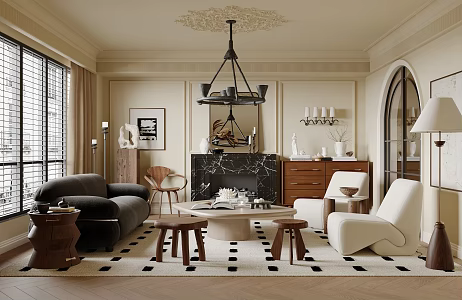 French Retro Living Room Living Room 3d model