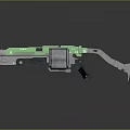 Futuristic Sci Fi Weapon With Green Blue Accents Metallic Structure Grip And Barrel Design