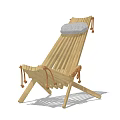 Modern Wooden Slatted Lounge Chair With Gray Cushion And Rope Accents