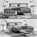 Modern Double Bed With Gray Bedding Bedside Tables Bench And Floor Lamp 3d model