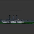 Detailed Historical Warship Model With Green Hull Multiple Funnels And Deck Features