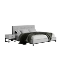 Gray Upholstered Double Bed With Two Nightstands White Pillows And Dark Throw Blanket 3d model