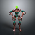 Mechanical Sci Fi Character 3D Model With Green Glowing Head Ring Shaped Copper Green Joints