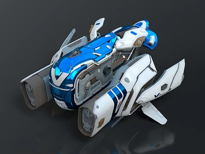 Futuristic Blue And White Spacecraft With Streamlined Structure Thrusters And Wings For Cosmic Exploration 3d model