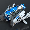 Futuristic Blue And White Spacecraft With Streamlined Structure Thrusters And Wings For Cosmic Exploration
