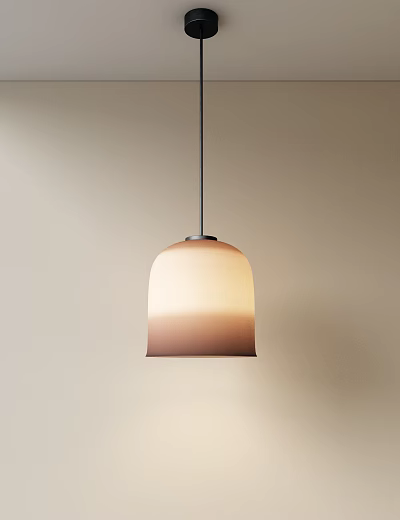 Modern Pendant Light With Gradient Off White To Brown Lampshade Hanging On Light Colored Wall 3d model
