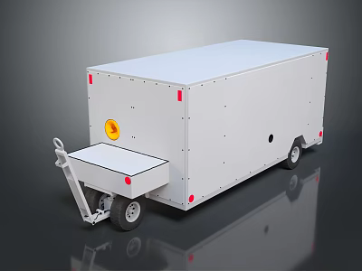 White Enclosed Utility Trailer With Yellow Warning Light Hitch And Wheels 3d model