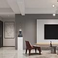 Elegant Modern Luxury Living Dining Room With Round Wall Art Sofa And Chandelier
