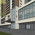 Modern Commercial Street With High Rise Buildings And Retail Shopping Spaces