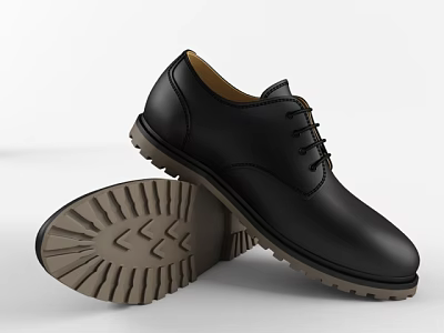 Black Leather Lace Up Shoes With Brown Textured Sole And Classic Design 3d model