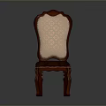 Classic Single Chair With Carved Wooden Backrest And Patterned Upholstered Seat