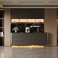 Modern Sideboard Design With Dark Cabinets Marble Countertop Coffee Machine And Decorative Vase