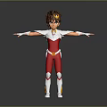 Game Movie Character in Red White Outfit with Brown Short Hair Arms Outstretched Standing
