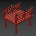 Wooden Platform Structure With Cross Design Railings And Support Legs 3d model