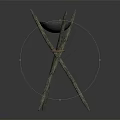 Rustic Decorative Furniture Stand With Crossed Branch Legs and a Bowl Holding Red Decorative Items