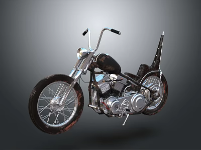 Vintage Style Motorcycle With Black Seat Chrome Details And Large Wheels 3d model