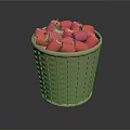 Woven Basket Filled With Fresh Pink Apples On Smooth Dark Background
