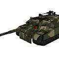 Detailed Military Camouflage Tank With Long Cannon Tracks And Armored Structure