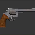 Classic Revolver Weapon With Wooden Textured Grip And Shiny Metal Barrel