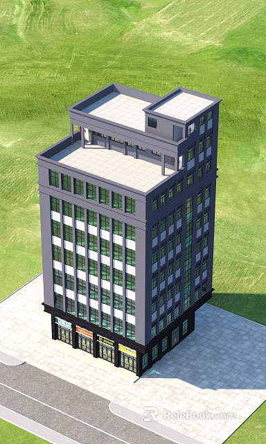 Modern Multi Floor Office Building With Large Glass Windows And Green Lawn Surroundings 3d model 