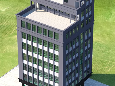 Modern Multi Floor Office Building With Large Glass Windows And Green Lawn Surroundings 3d model