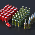 Assorted Beverages Collection Featuring Red Cans Green Glass Bottles And Gold Bottles