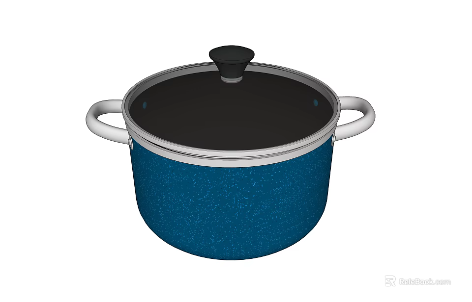 Blue Cooking Pot With White Handles And Black Lid For Daily Kitchen Cooking Use 3d model 