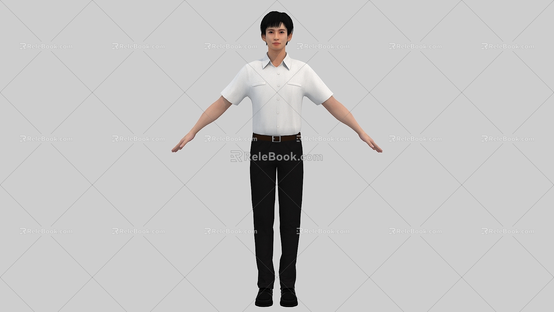 Realistic Men Young Staff White-collar Handsome Short-sleeved Shirt Walking cs Skeleton Binding skin Skin Animation 3d model