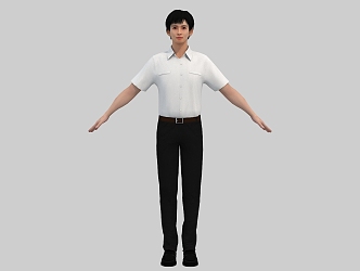 Realistic Men Young Staff White-collar Handsome Short-sleeved Shirt Walking cs Skeleton Binding skin Skin Animation 3d model