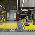 4S Automotive Service Workshop With Yellow Floor Repair Tools And Equipment Setup