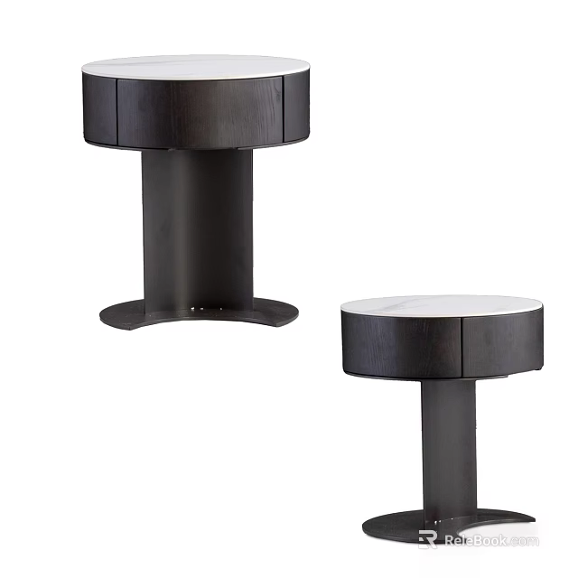 Modern Round Decorative Cabinets With Wooden Panels White Countertops And Black Stands 3d model 