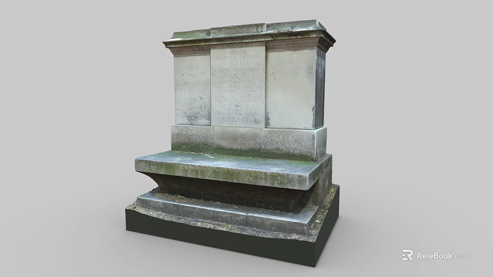 Weathered Stone Monument Structure With Engraved Panels Step Base And Solid Construction 3d model 