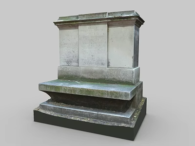 Weathered Stone Monument Structure With Engraved Panels Step Base And Solid Construction 3d model