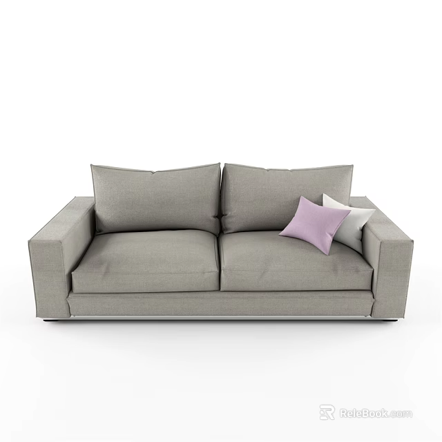Gray Fabric Two Seater Sofa With Purple And White Cushions 3d model
