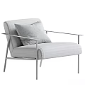 Modern Leisure Chair With Beige Fabric Cushion And Black Metal Armrest Frame