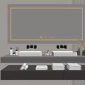 Modern Minimalist Bathroom Cabinet with Double Sink LED Mirror and Folded Towels