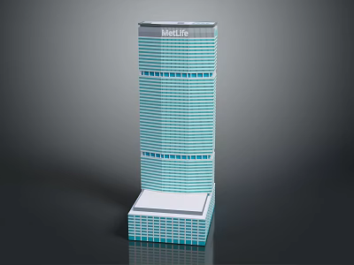 MetLife High Rise Office Building With Teal Striped Exterior White Base And Windows 3d model