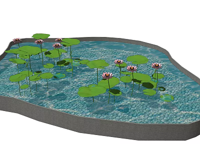 Garden Ornament Featuring Water Lilies and Lily Pads in Decorative Pond 3d model