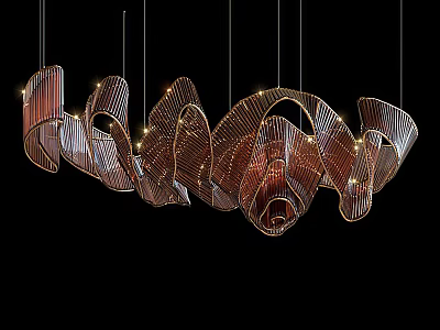 Modern Artistic Chandelier with Curved Metallic Structure and Warm Illumination for Contemporary Interior Spaces 3d model