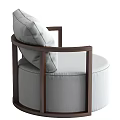Round Brown Upholstered Single Sofa With Wooden Armrests And Black White Checkered Pillow