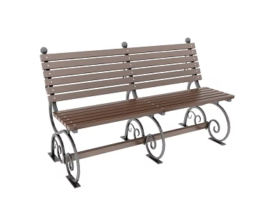 Outdoor Bench Featuring Wooden Slats Metal Frame Decorative Curved Legs And Spherical Finials 3d model