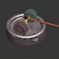 Decorative Garden Ornament With Circular Stone Base Honeycomb Texture And Yellow Long Rod