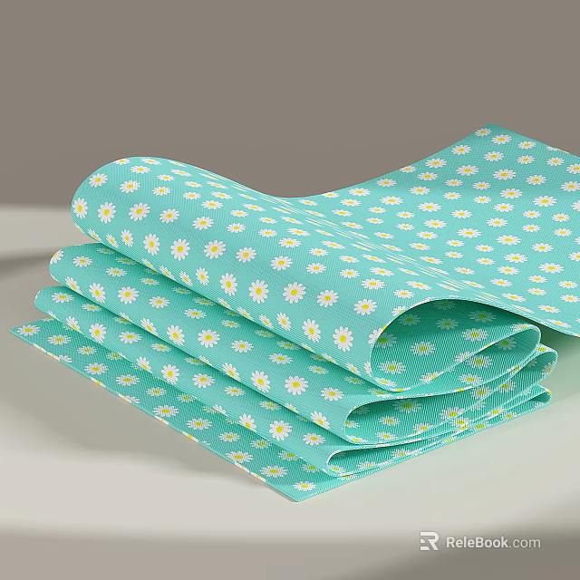 Light Green Clothing Fabric Featuring White Daisy Patterns Folded Neatly 3d model 