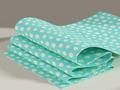 Light Green Clothing Fabric Featuring White Daisy Patterns Folded Neatly 3d model