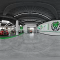 Spacious Modern 4S Dealership Showroom With Green Decor Car Display Posters And Glass Doors