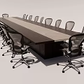 Modern Office Conference Table With Long Wooden Top And Black Mesh Rolling Chairs