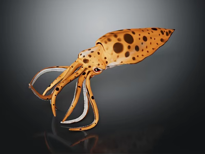 Detailed Spotted Squid With Long Curved Tentacles And Smooth Body On Dark Background 3d model