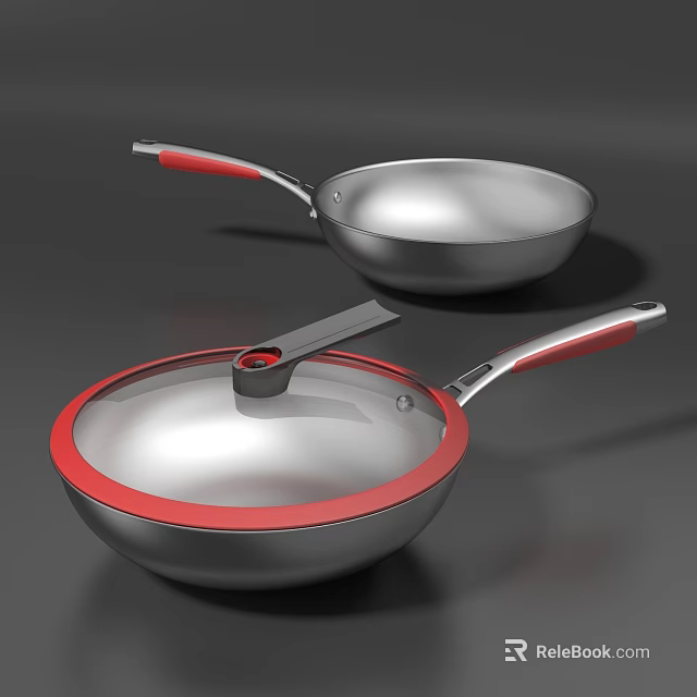 Stainless Steel Cookware Set With Red Handles And Glass Lids For Modern Kitchen 3d model 