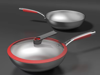 Stainless Steel Cookware Set With Red Handles And Glass Lids For Modern Kitchen 3d model